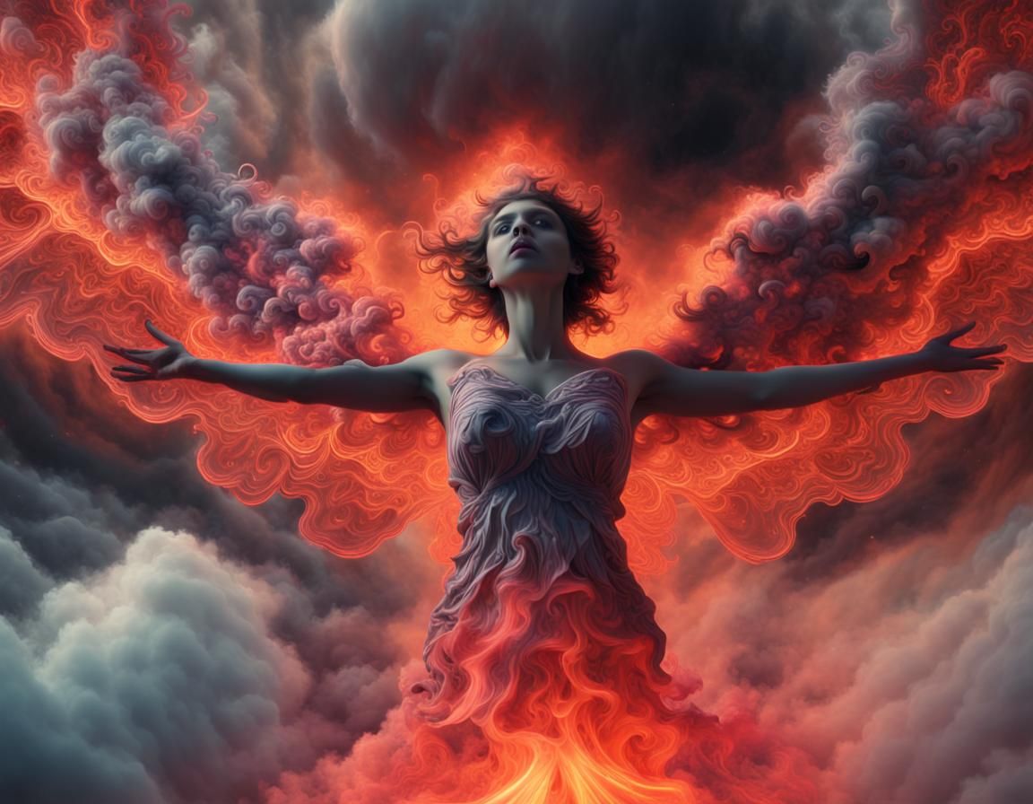 Fractal Smoke Angel in Exploding Cloudscape