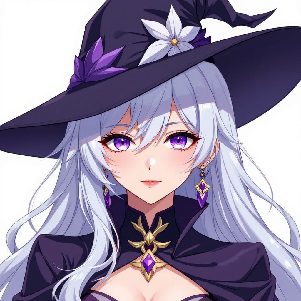 Anime Girl with White Hair and Venti-Inspired Hat