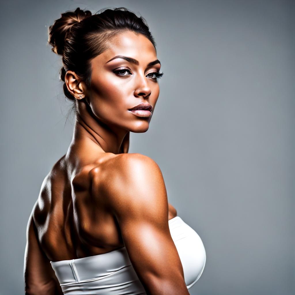 Muscular Woman in Strapless Top