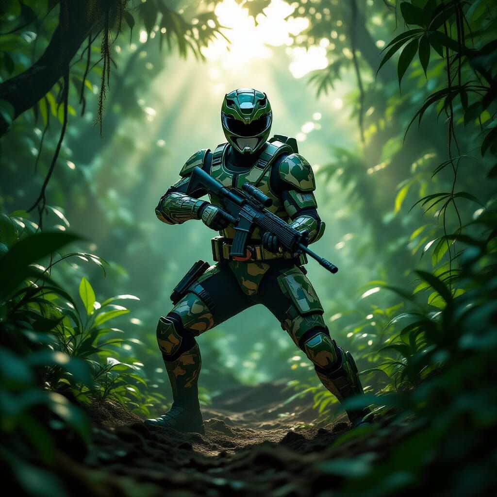 Camouflage Power Ranger in Jungle at Dawn