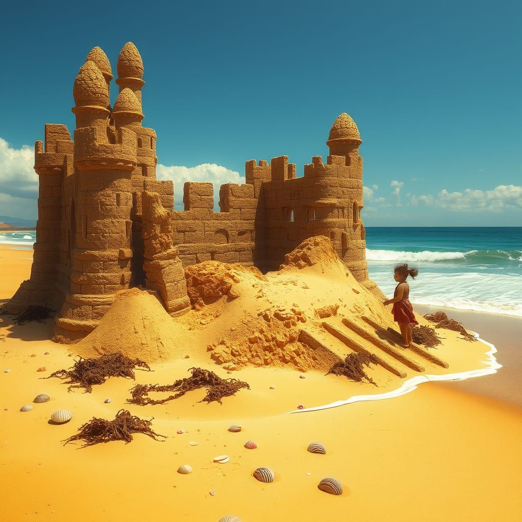 Surreal Futuristic Ruins of a Young Girl's Sandcastle