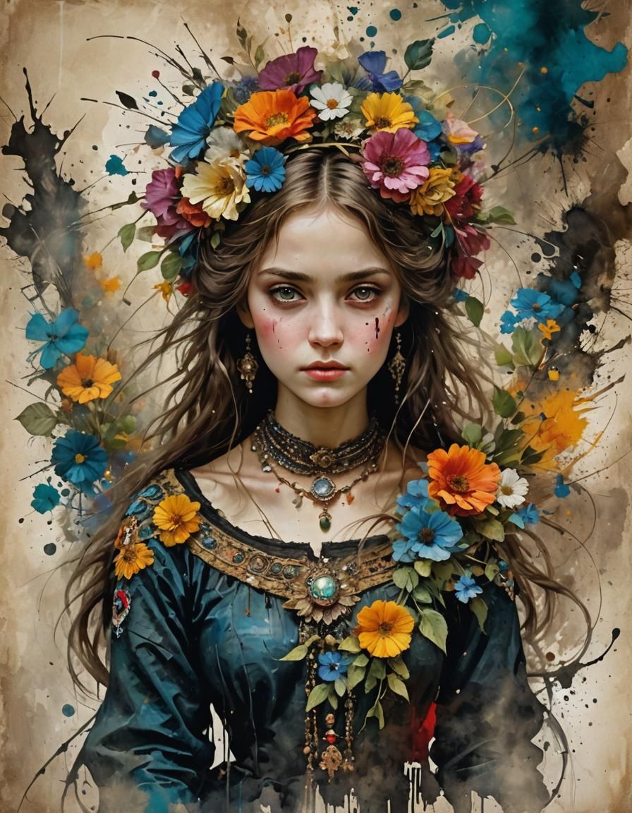 Grunge Art with Ink Splashes and Intricate Details