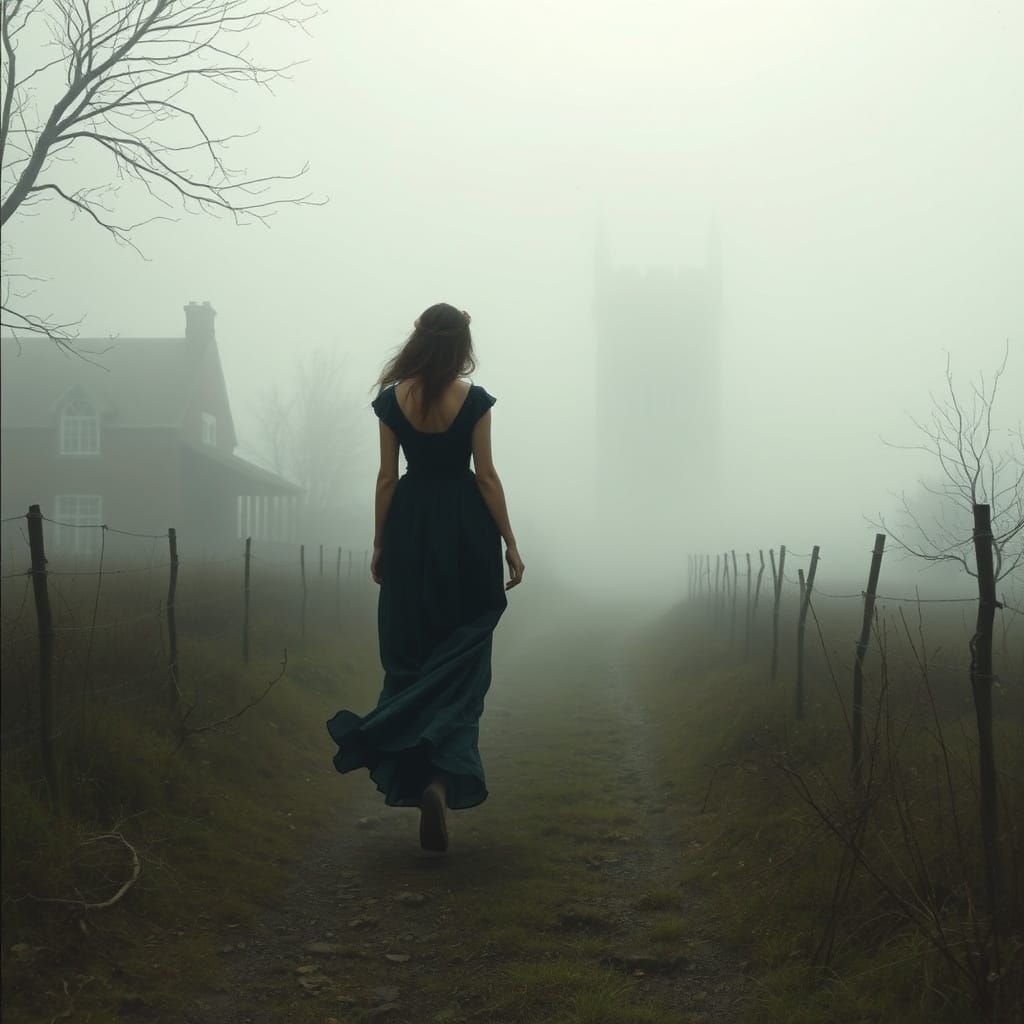 Woman in Misty Landscape, Gothic Realism