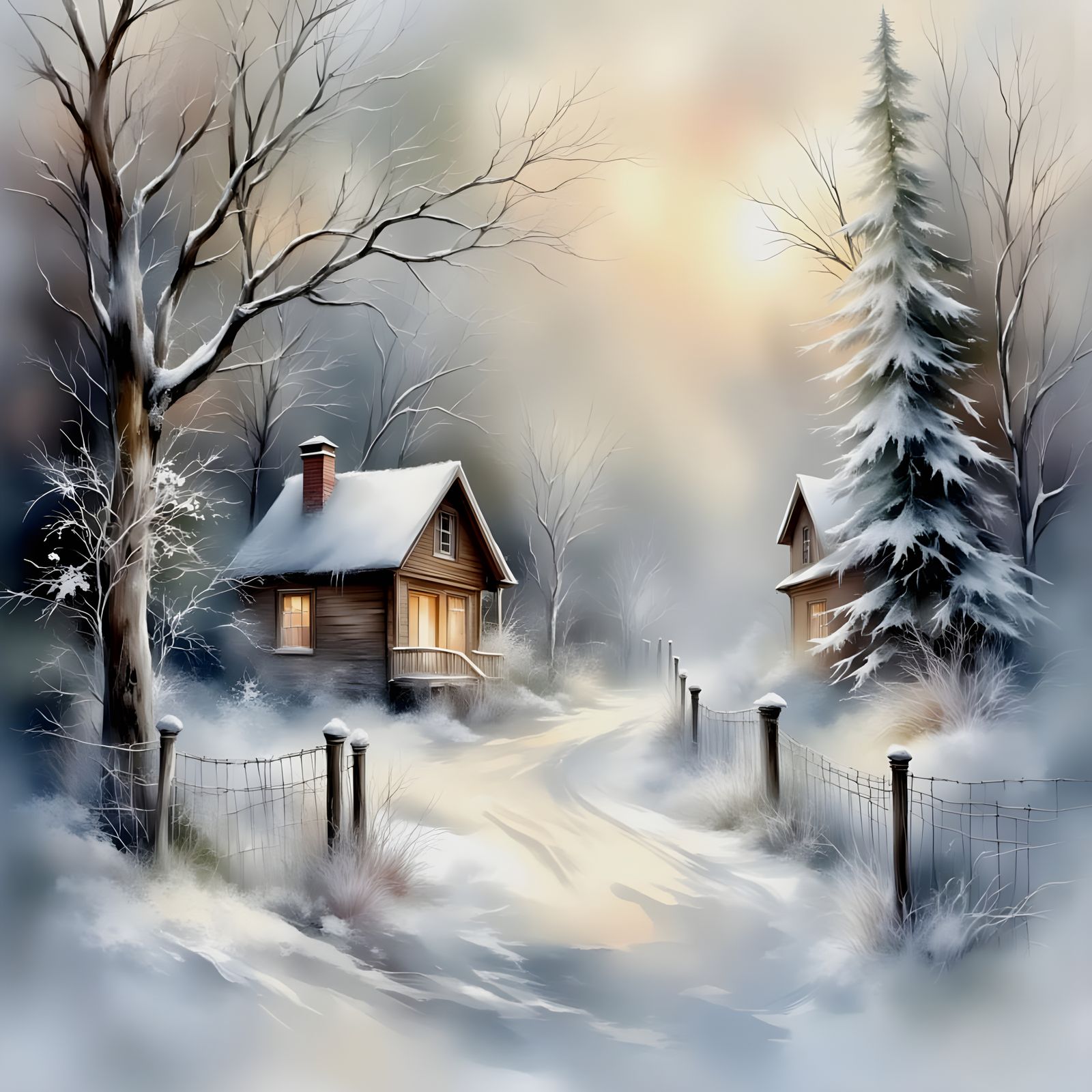 Serene Winter Wonderland in Rustic Log Cabins