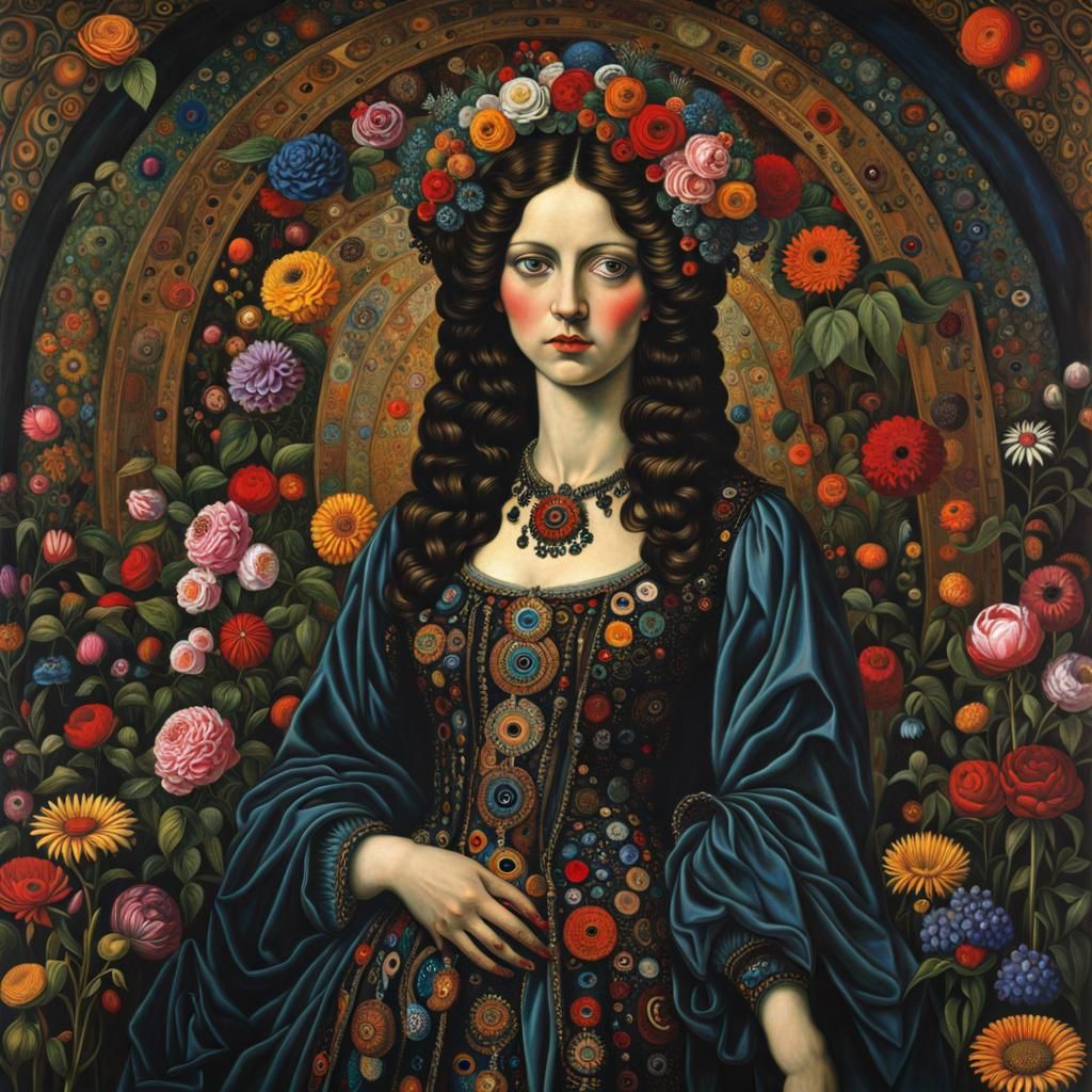 Emo Goth Mother in Psychedelic Art Style