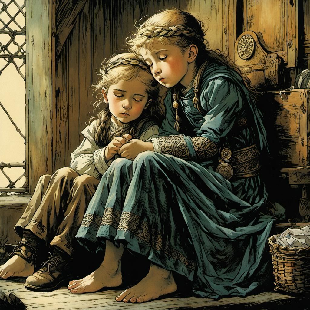 Brotherly Comfort: Whimsical Fantasy Illustration