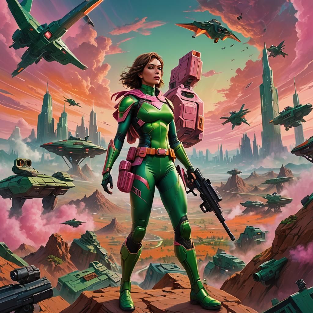Sci-Fi Superhero on Alien World, Oil Painting