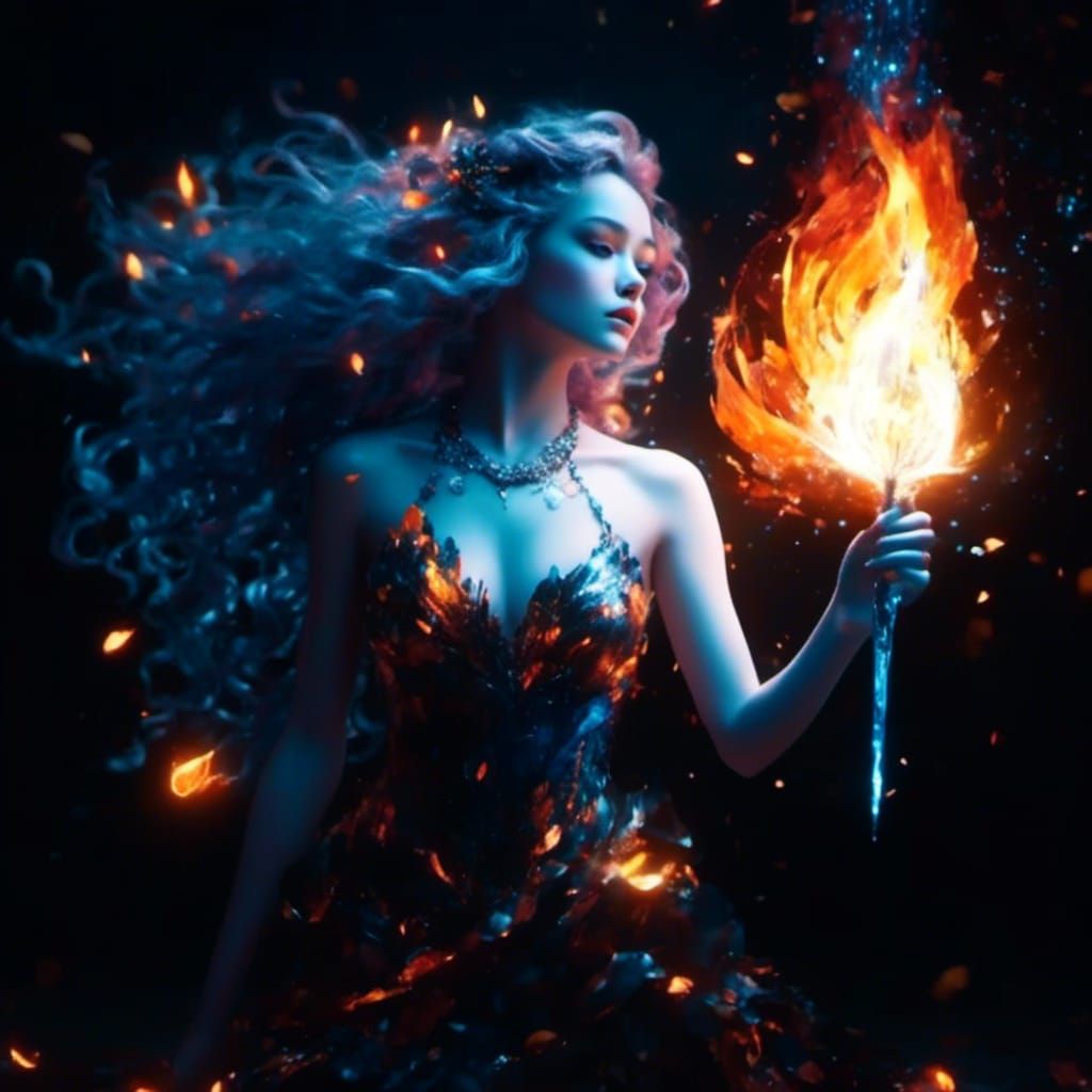 Enigmatic Girl in Fiery Darkness: Concept Art