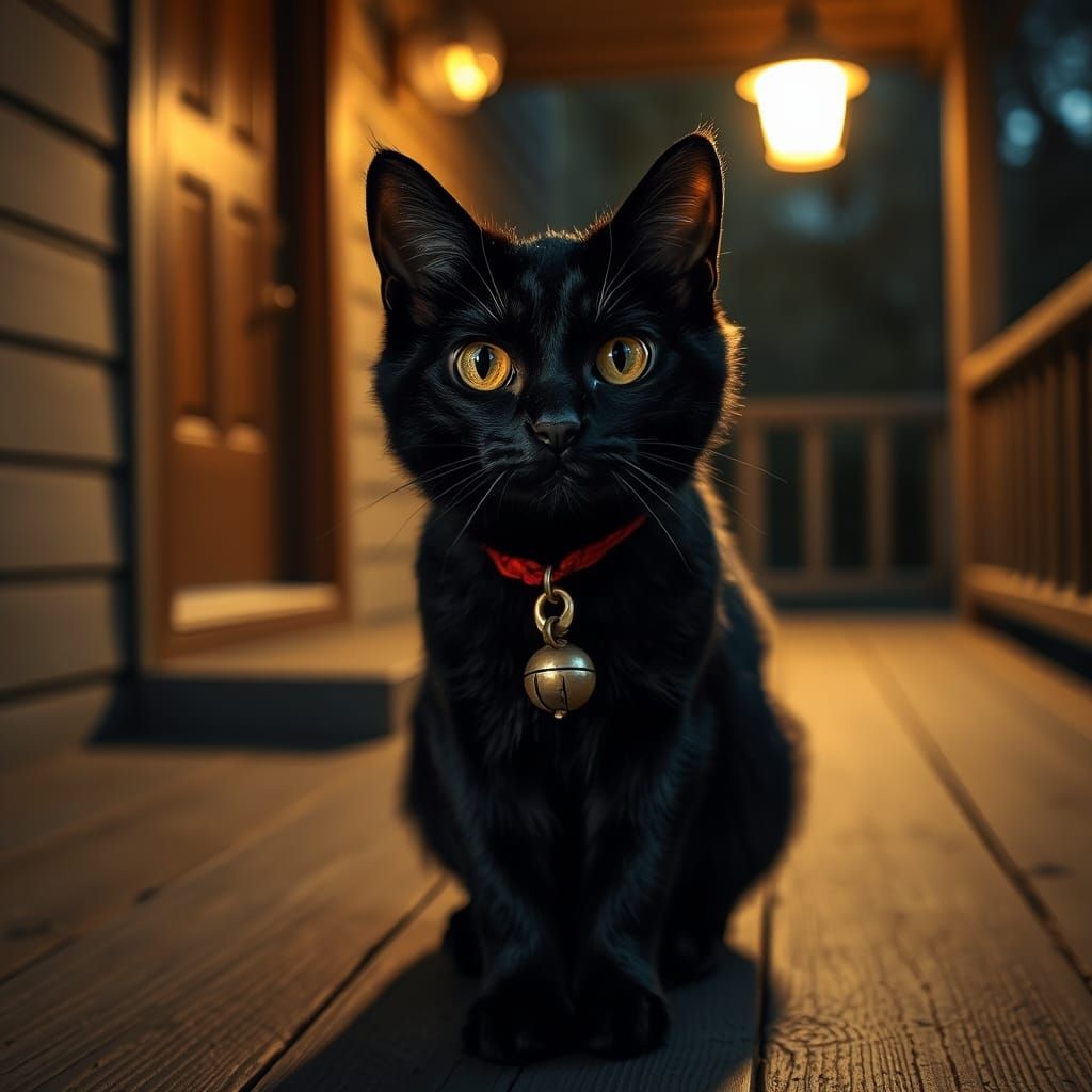 Black Cat Maneki Neko in Golden Light