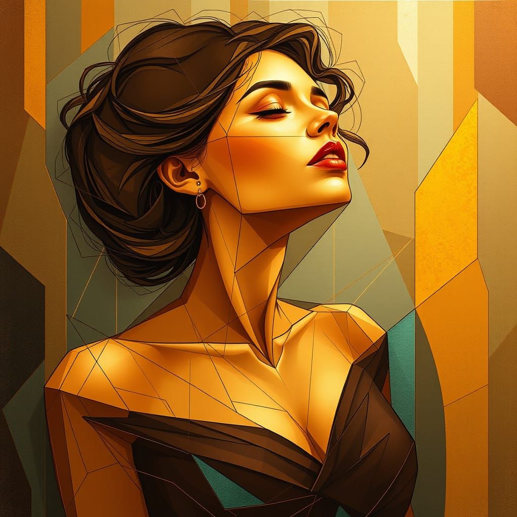 Geometric Feminine Form in Cubist Art Deco Style