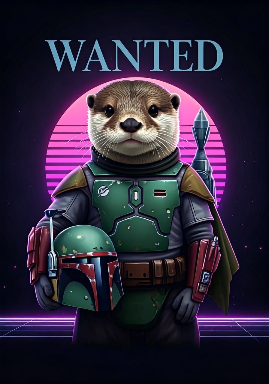 Boba Fett Otter Wanted Poster in Synthwave Style
