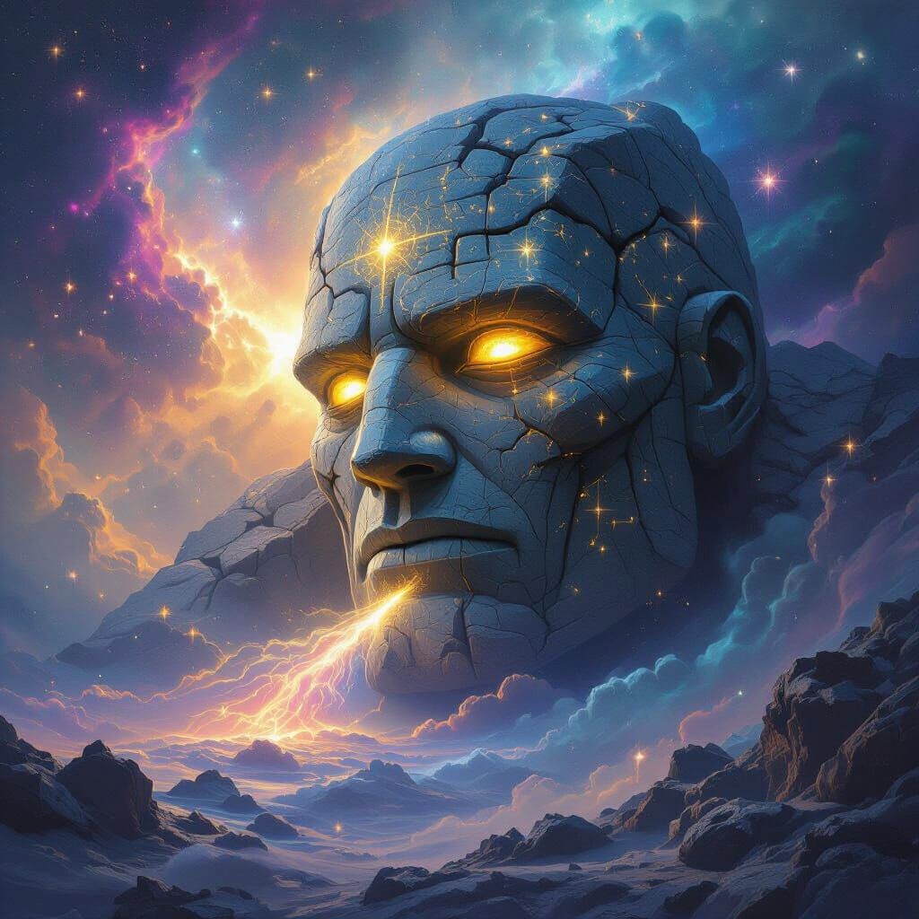 Colossal Stone Golem Slumbers in the Cosmos