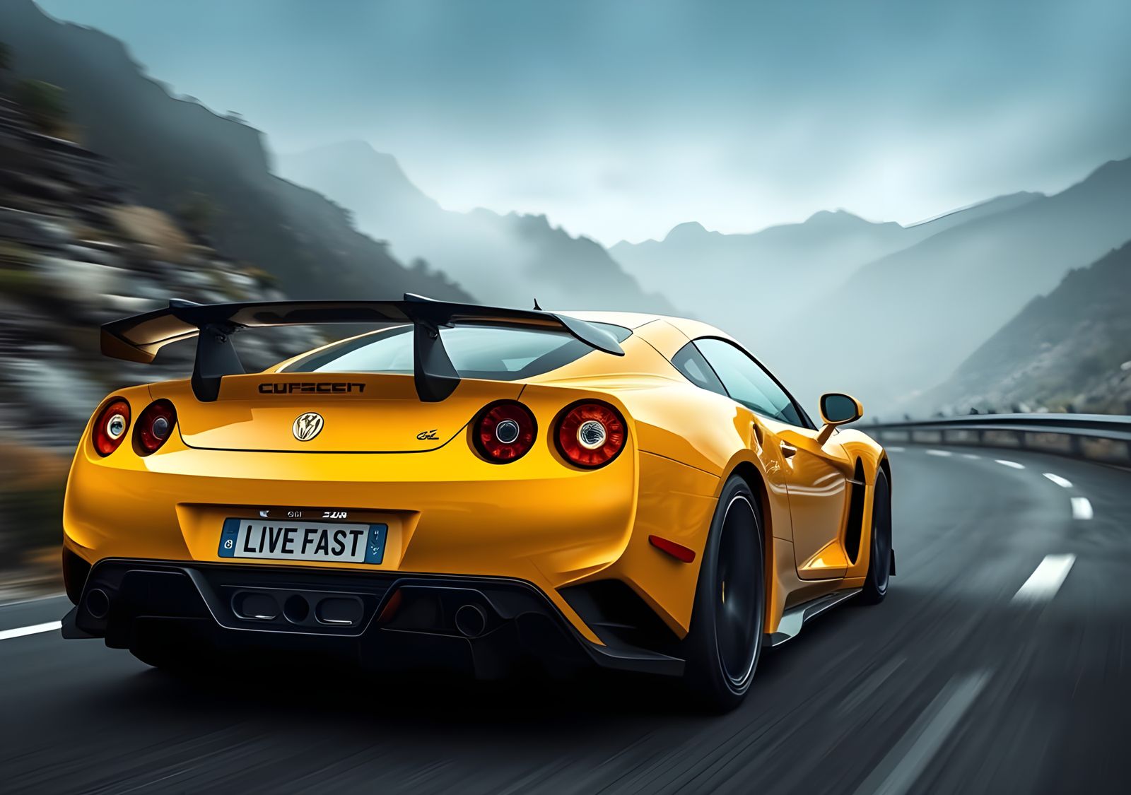 Exotic Supercar on Mountain Road in Cinematic Style