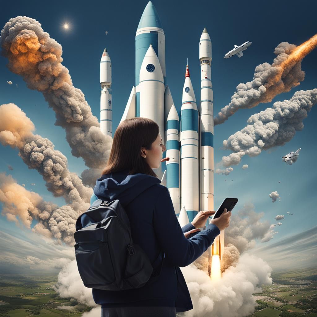 Woman and Rocket Double Exposure: Photographic Masterpiece