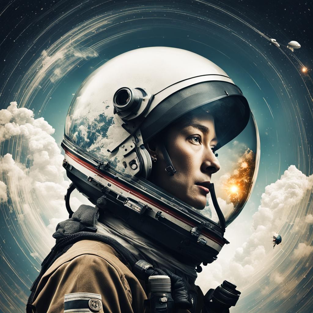 Woman and Rocket Double Exposure in Photographic Style