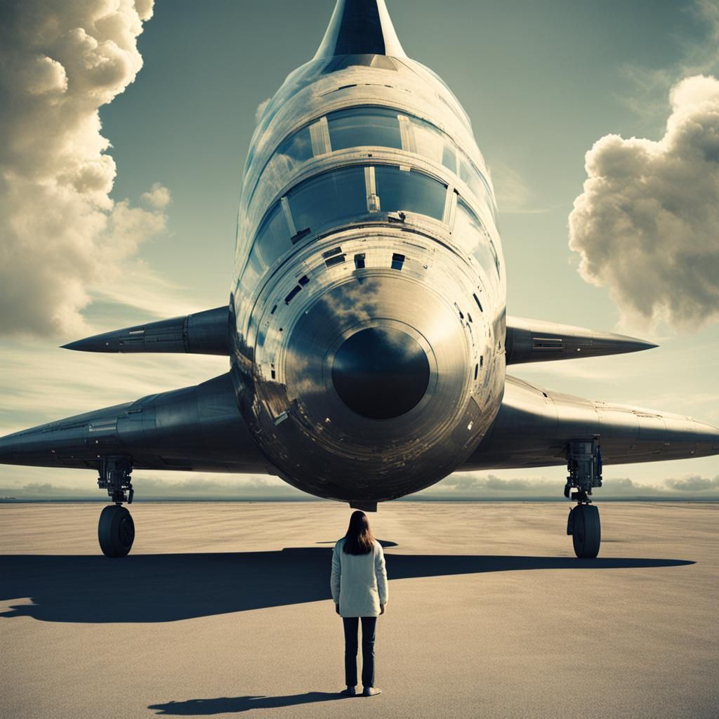 Woman and Rocket Double Exposure: Photographic Masterpiece