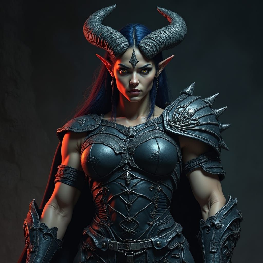 Imposing Drow Warrior Woman in Dark Fantasy Style