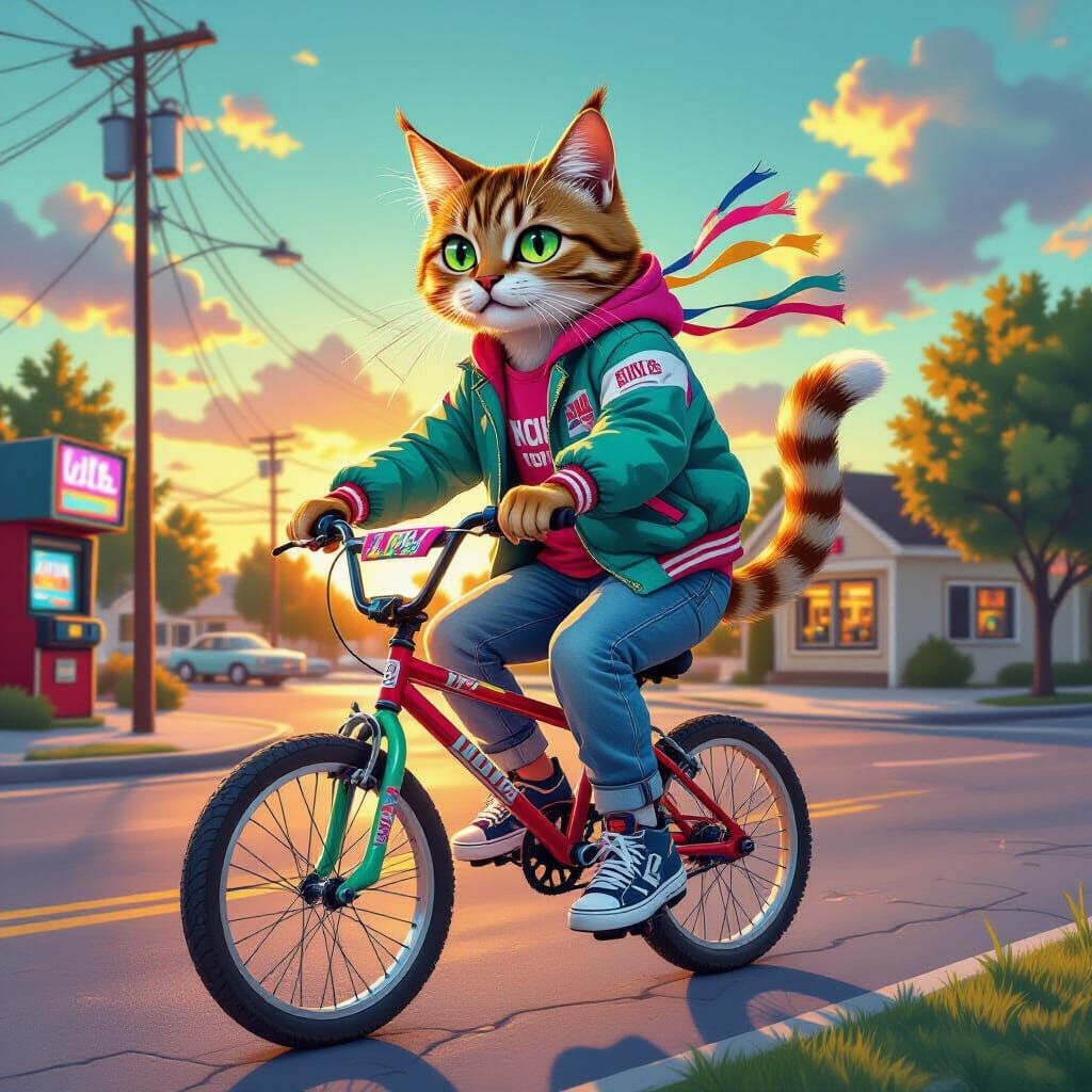 Gen X Cat Rides BMX Bike in 80s Suburbia