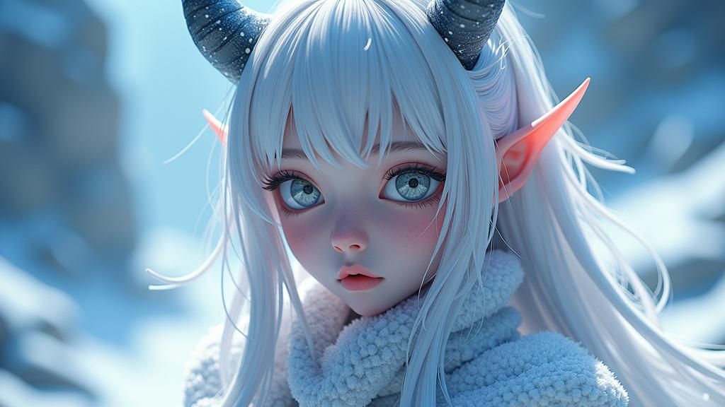 Icy Demon Woman in Detailed 3D Anime Art