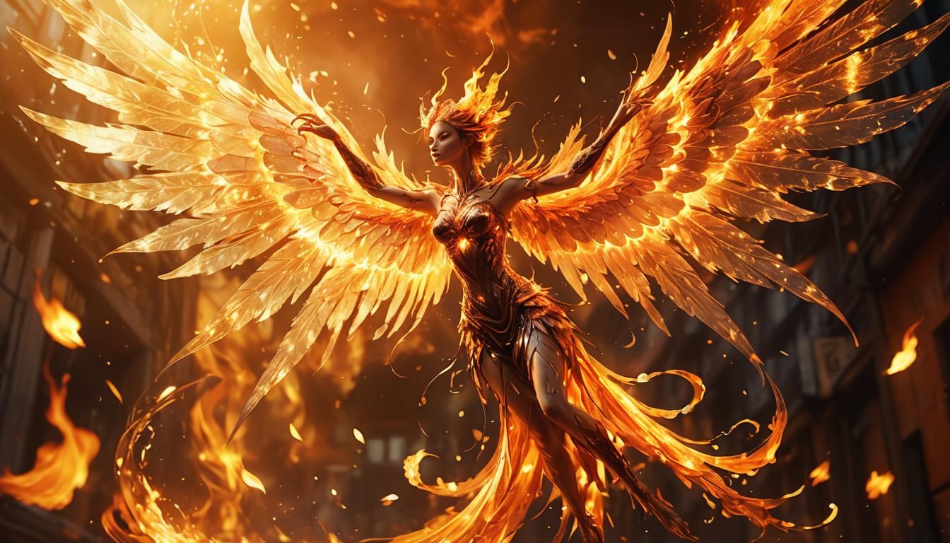 Fiery Fairy Phoenix in Dark Fantasy Art