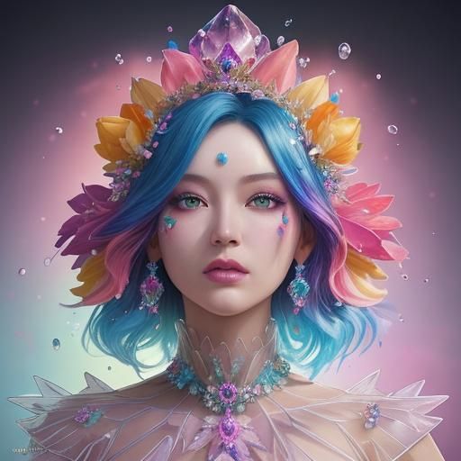 Colorful Crystal Cake with Flowers: Hyperrealistic Digital A...