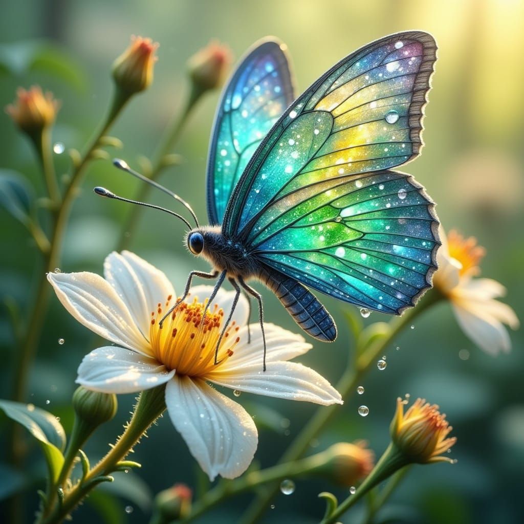 Ethereal Iridescent Butterfly in Glass-Stained Splendor