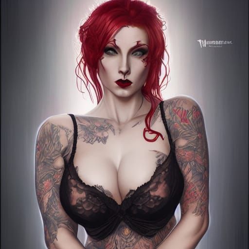 Tattooed Vampire Portrait in Art Nouveau Style