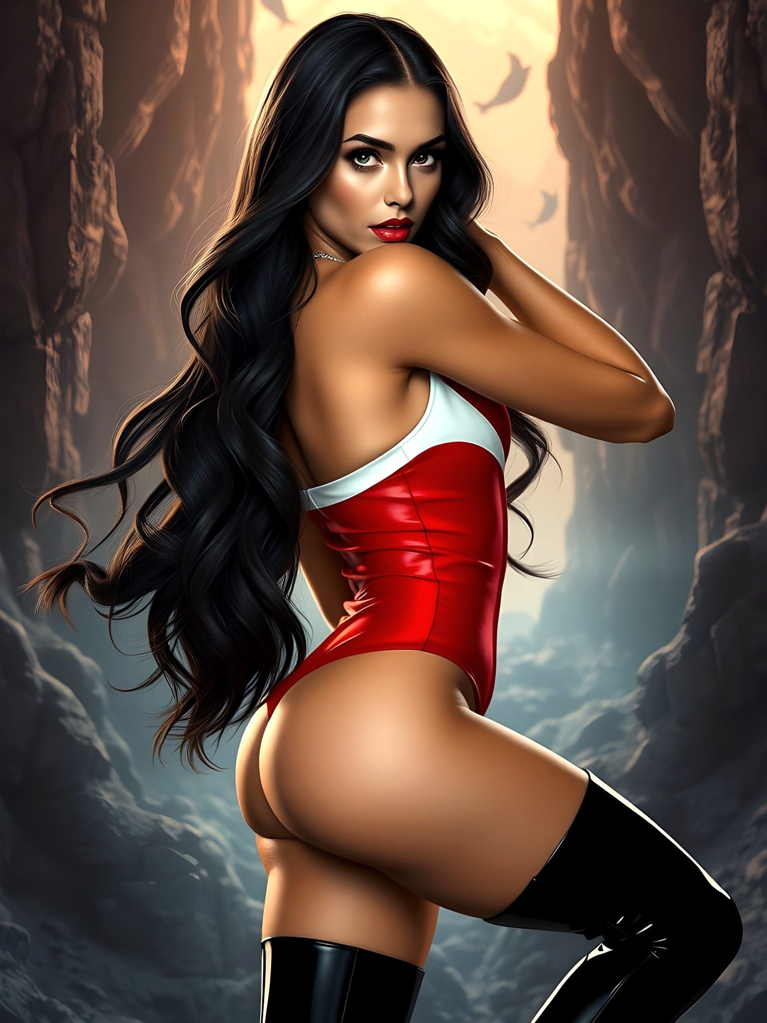Fantasy Pin-Up Beauty in Red Spandex