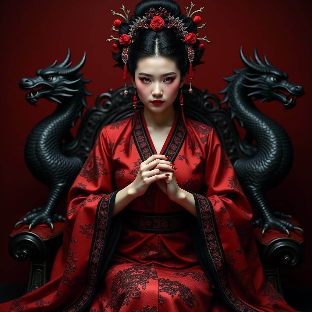 Regal Asian Woman in Traditional Chinese-Inspired Gown