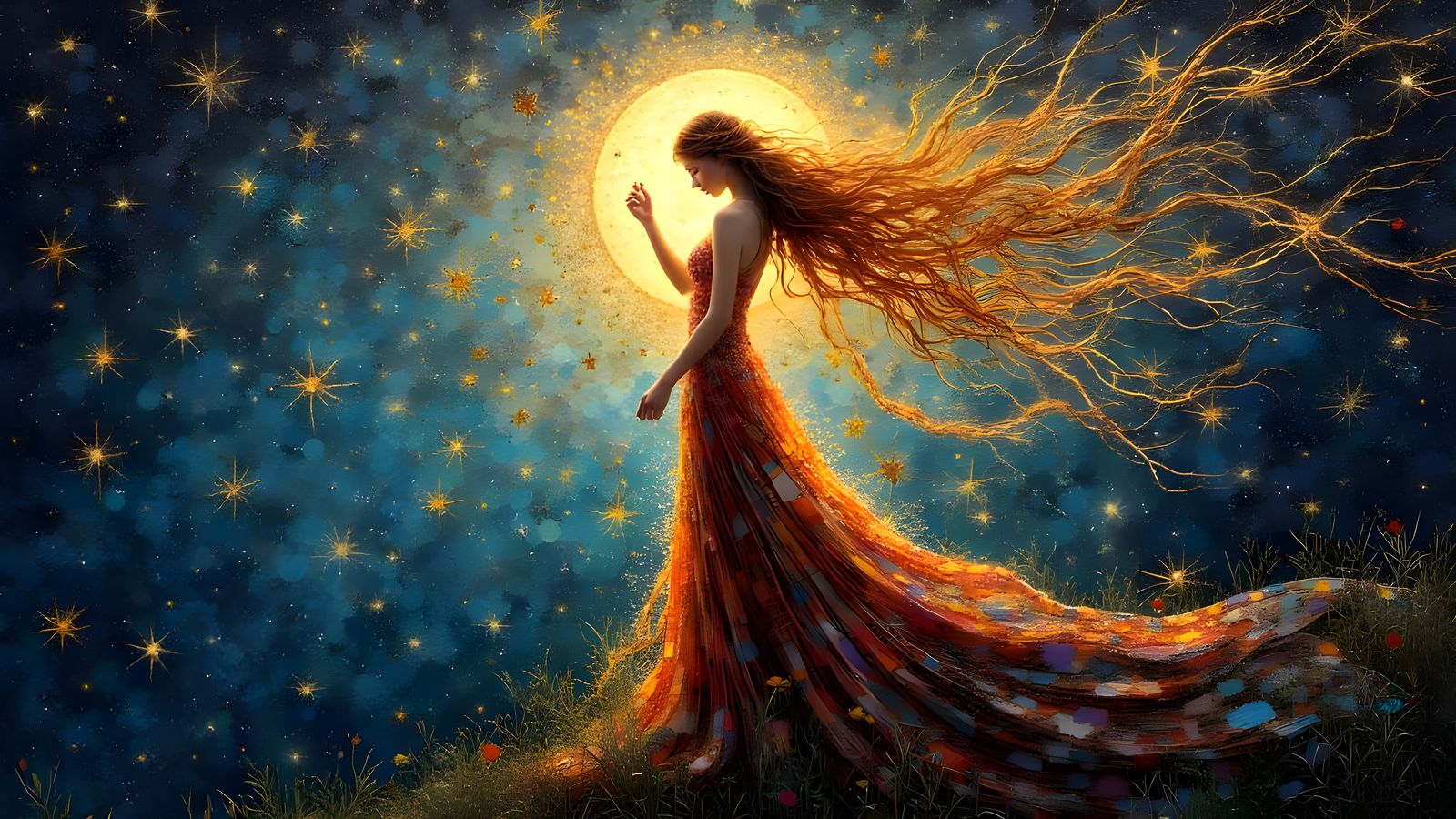 Goddess Amidst a Celestial Mosaic