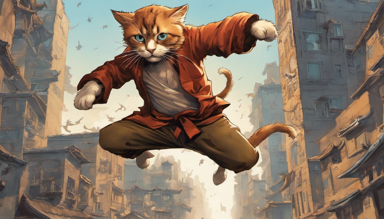 Kung Fu Kitten Leaps Through Fantasy City