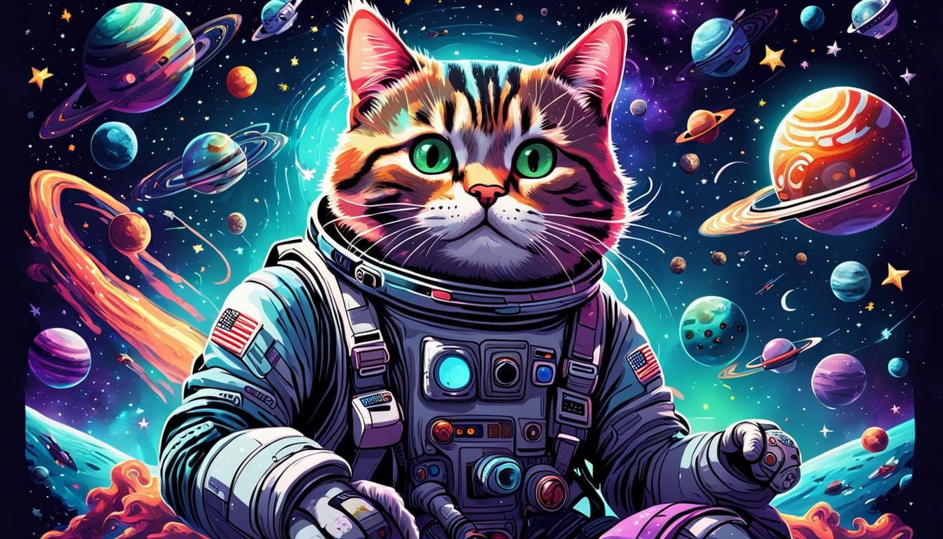 Astronaut Cat Socks in Space: Digital Illustration