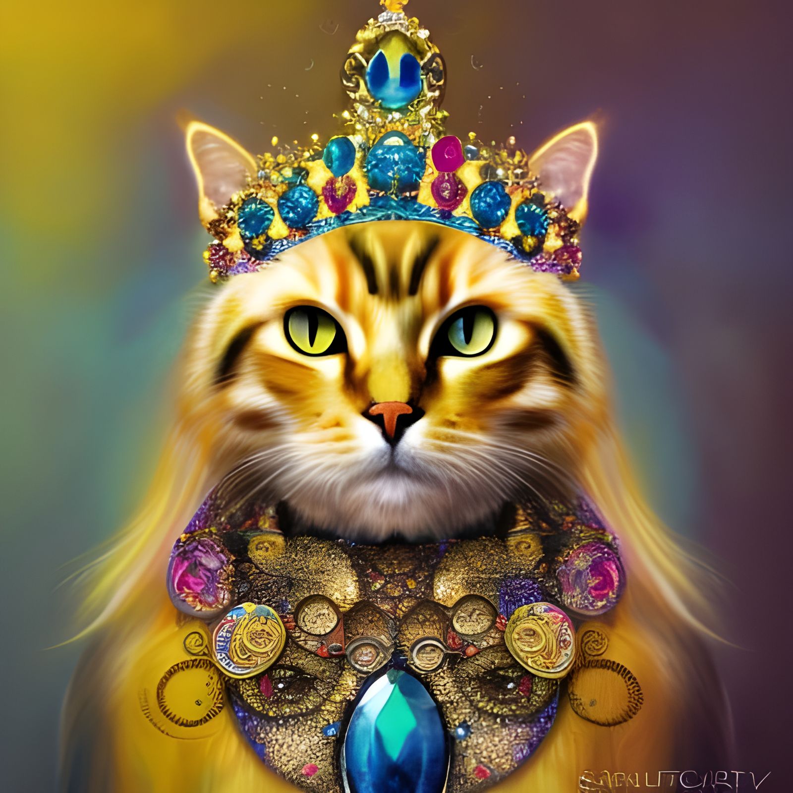Symmetrical Jeweled Cat in Analog Style