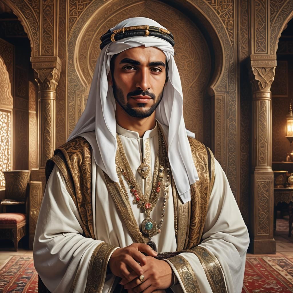 Rich Arab Servant Portrait in Medieval Setting
