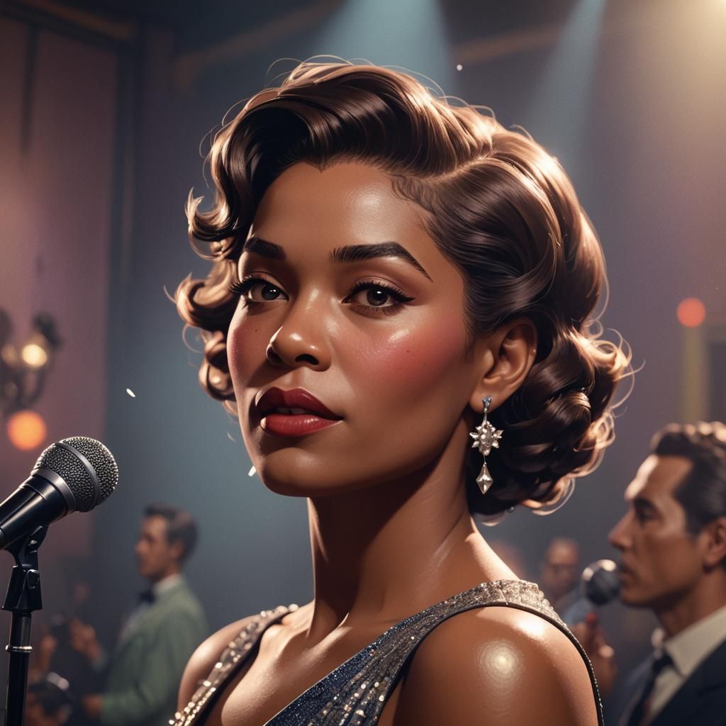 1950s Jazz Singer Portrait in Art Nouveau Style