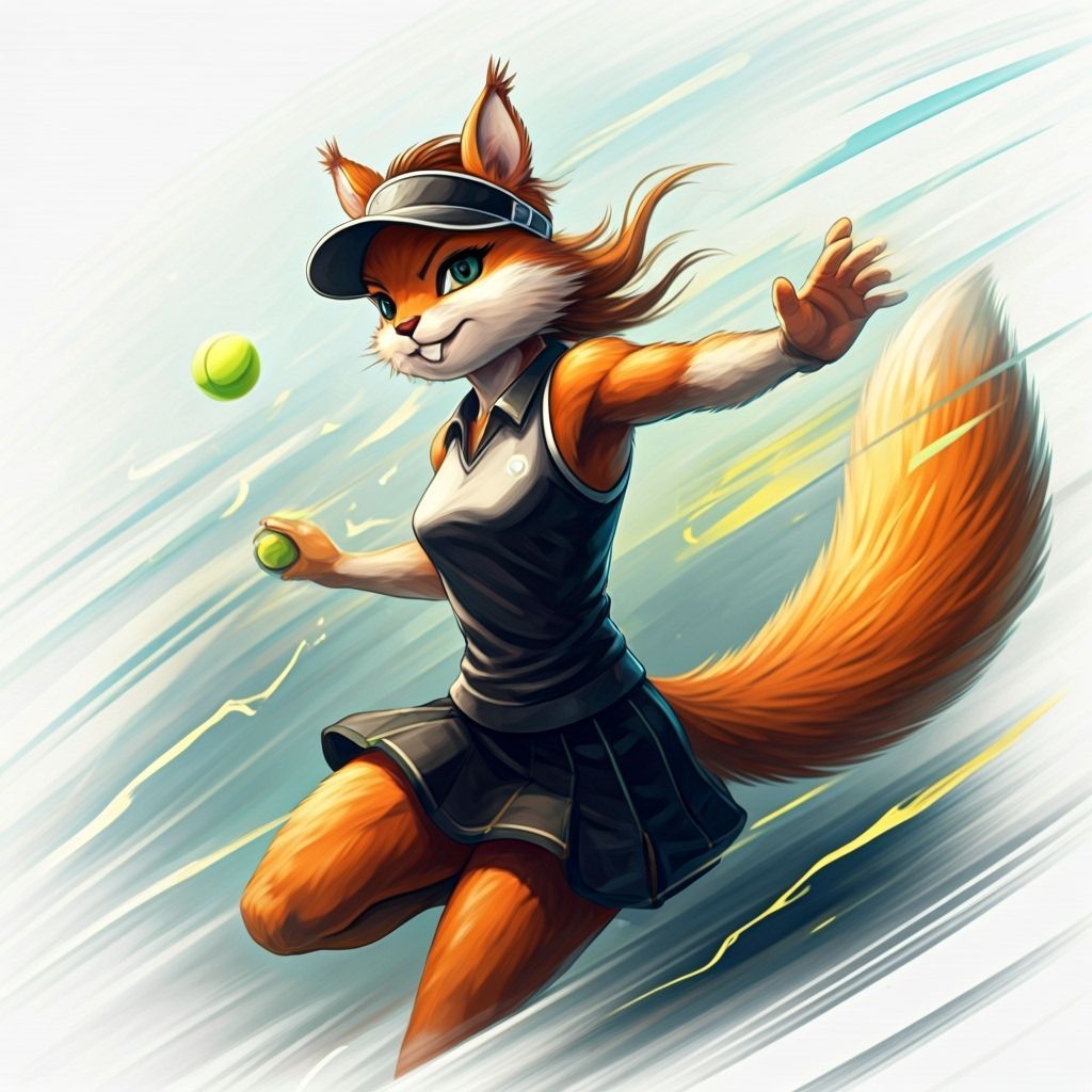 Squirrel Tennis Player Power Shot in Willem Haenraets Style