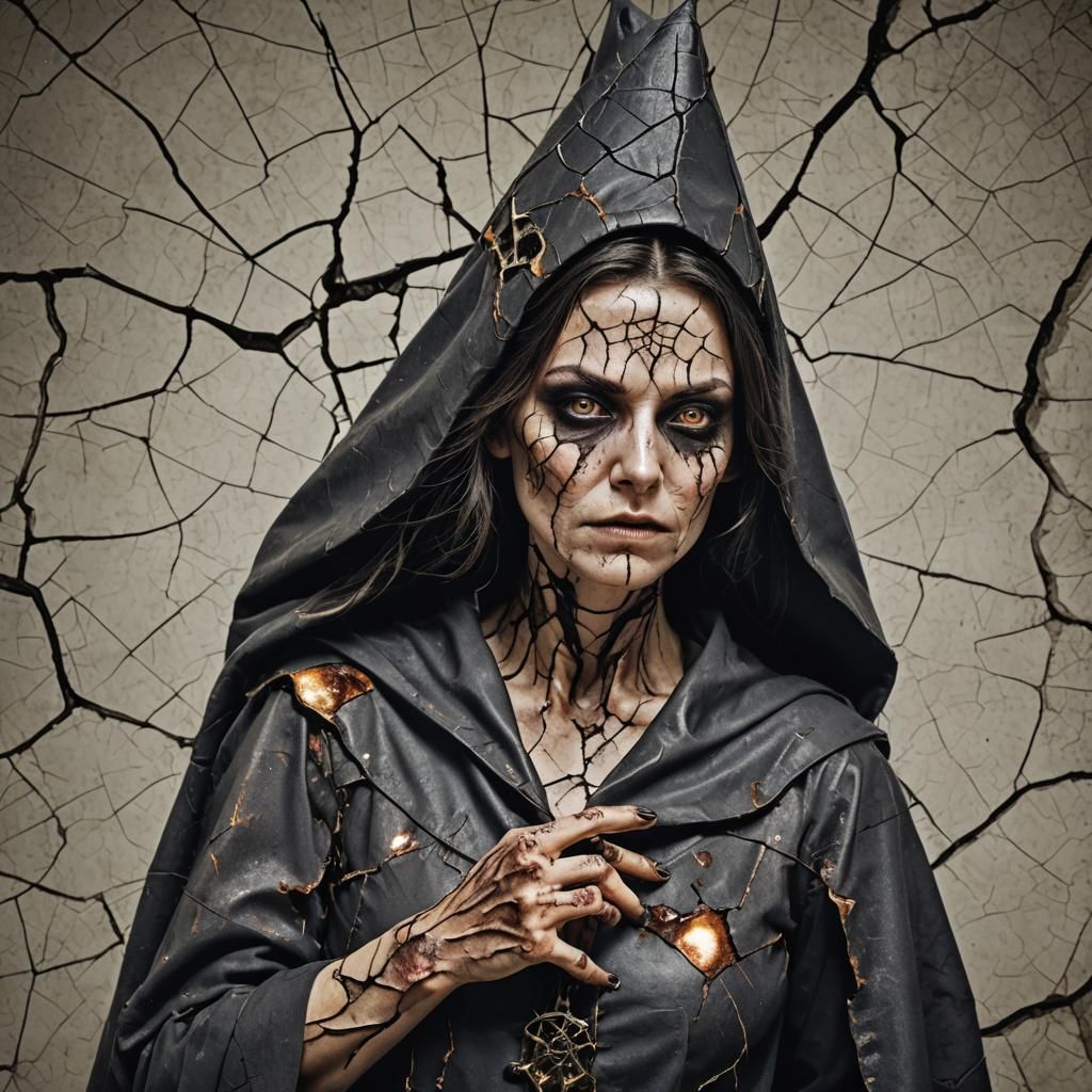 Psychotic Wizard Woman with Cracked Skin
