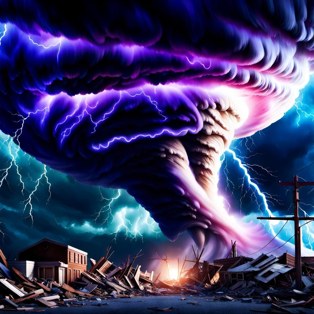 Photorealistic Tornado Devastation with Lightning
