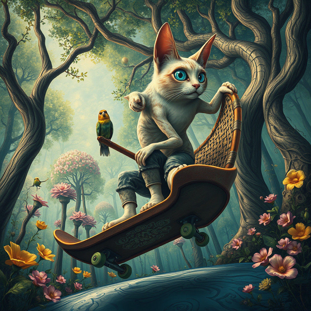 Surrealist Forest with Dreamlike Figures in Art Brut Style