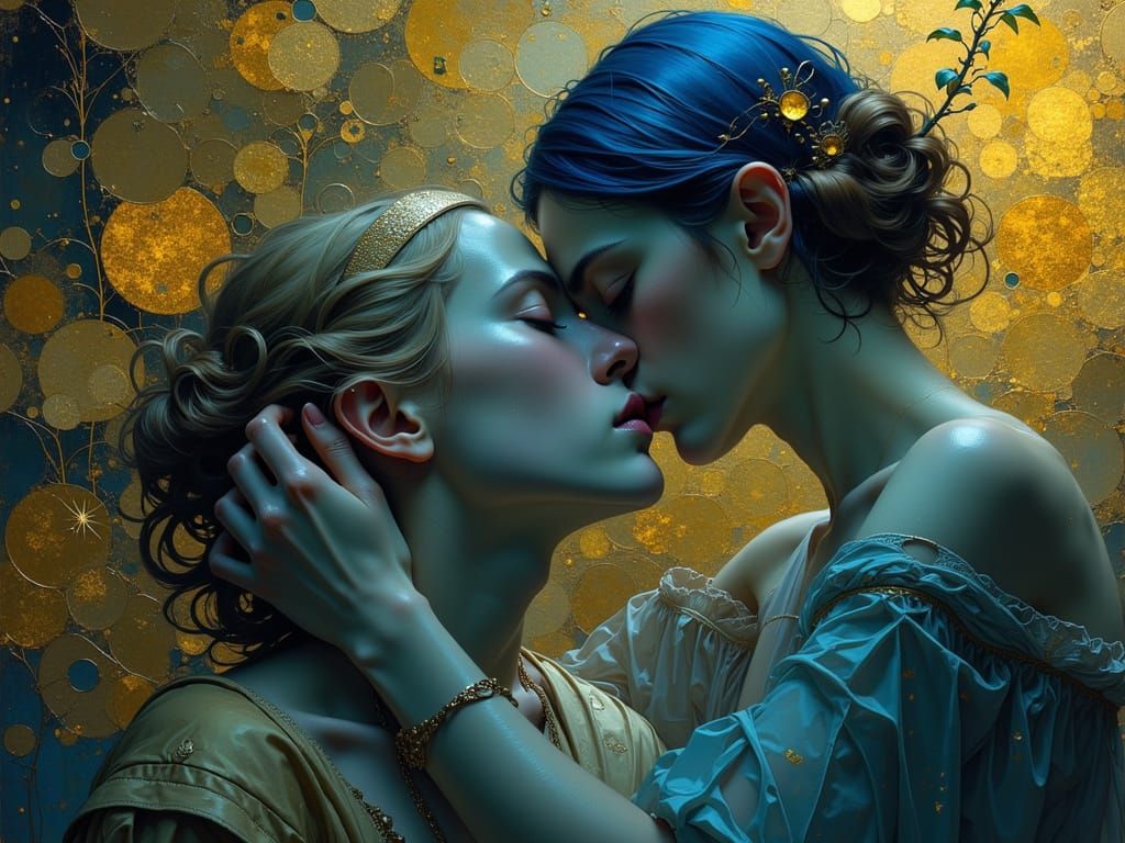 Surreal Figure in Gold and Blue-Grey Tones