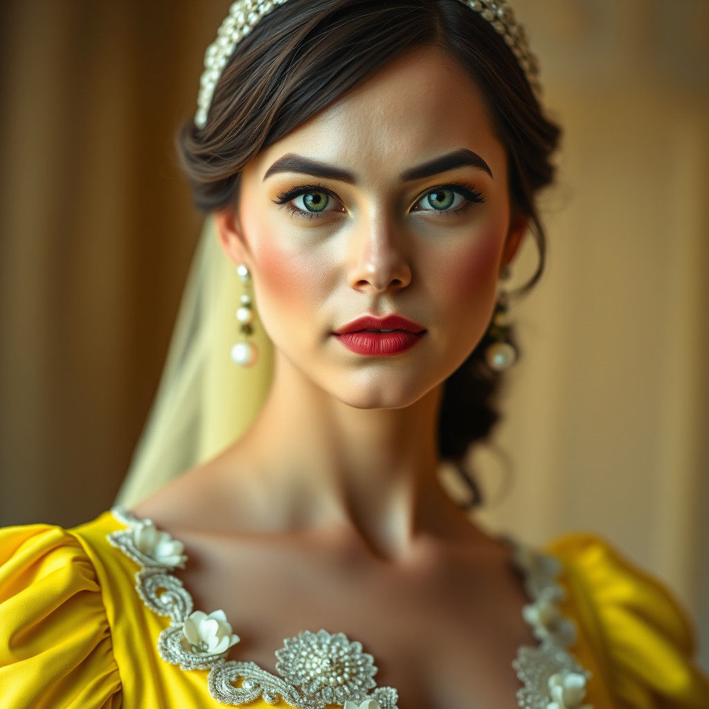 Woman in Yellow Wedding Dress, Hyper-Realistic Portrait