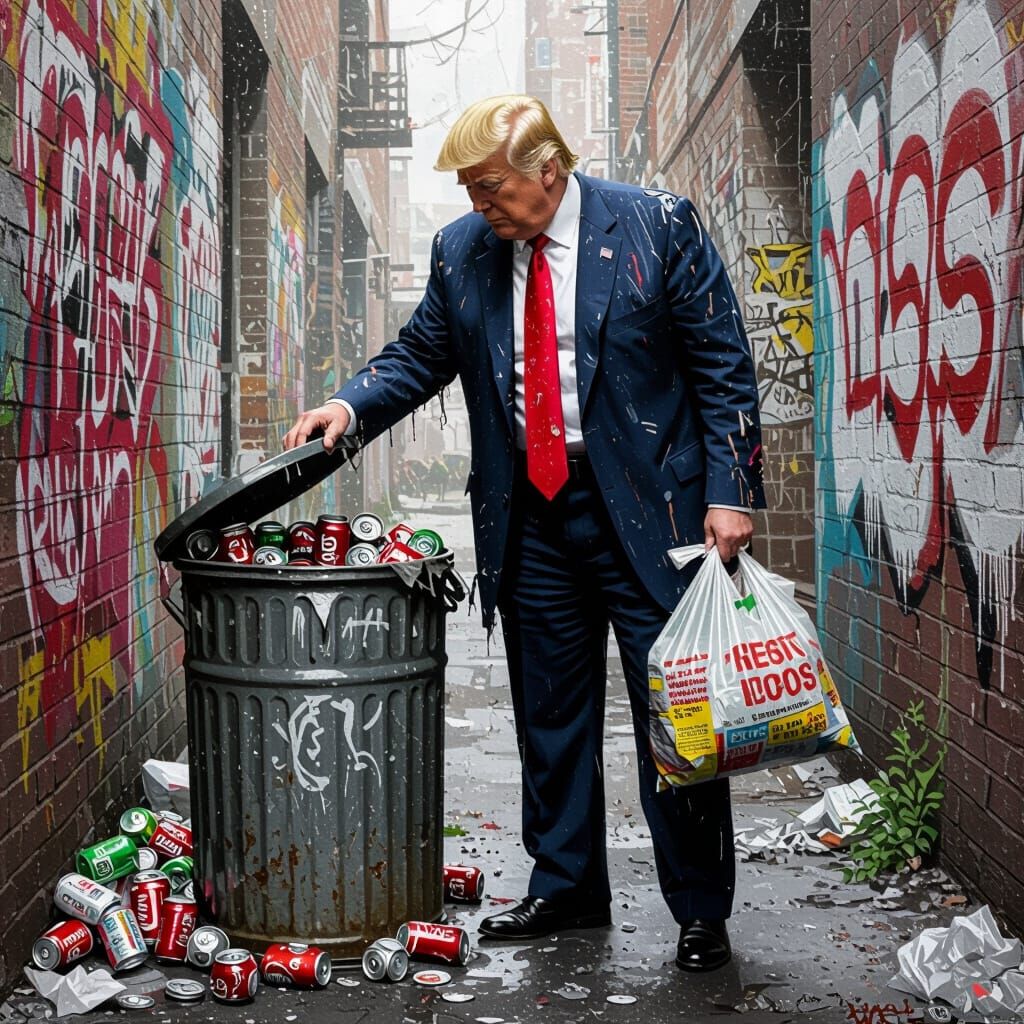 Stylized Image of President as Homeless Man in Alley
