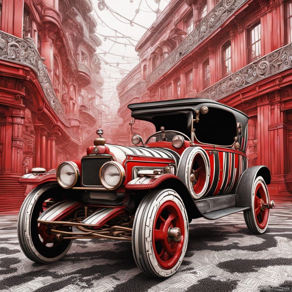 Steampunk Victorian Car Made of Striped Gears