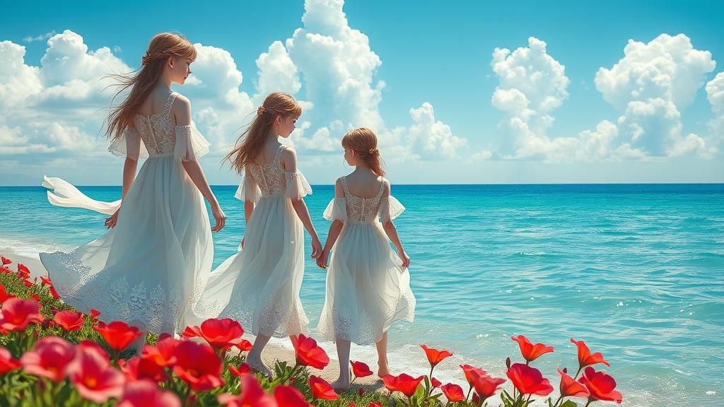 Anime Girls by the Sea: Hyper-Realistic 3D Art