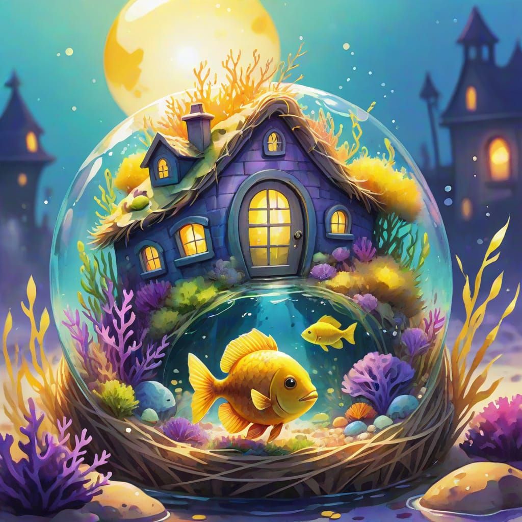 Aquarium City in Haystack: Whimsical Watercolor Art