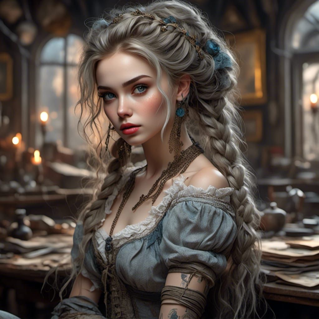 Female Artist in Art Studio with Dramatic Lighting