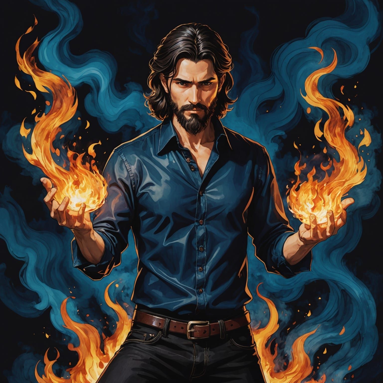 Magical Academy Fire Manipulation in Alcohol Ink Style