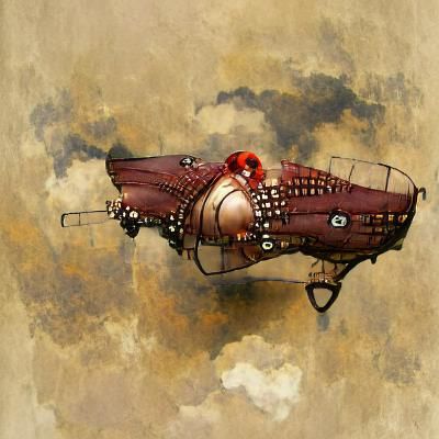 Steampunk Airship With Red-Haired Pilot
