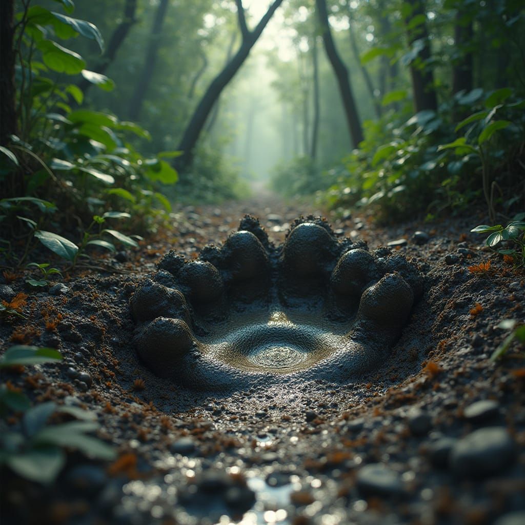 Jaguar Footprint in Jungle Mud: Digital Art