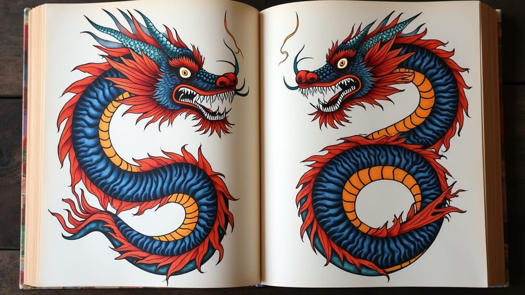Oriental Dragon Sleeve Tattoo Designs in Classic Style